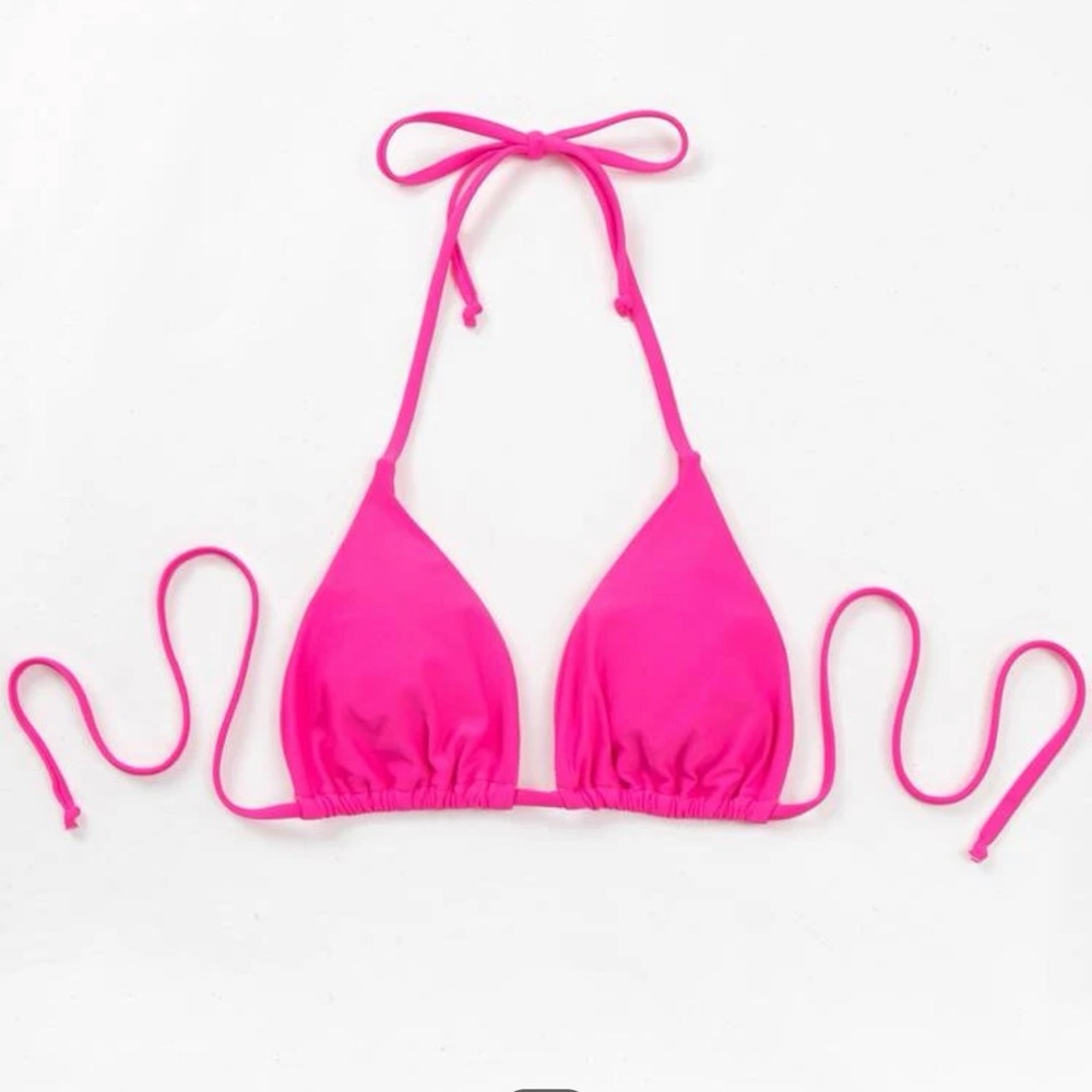 Hot pink Triangle bikini with high waisted cheeky bottoms